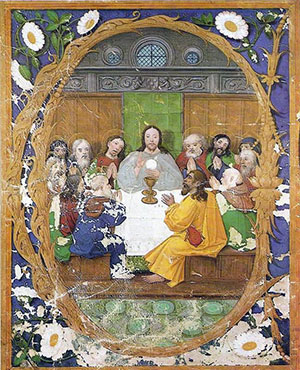 A painting of the Last Supper (and institution of Holy Communion) by 16th century artist Francisco de Holanda.