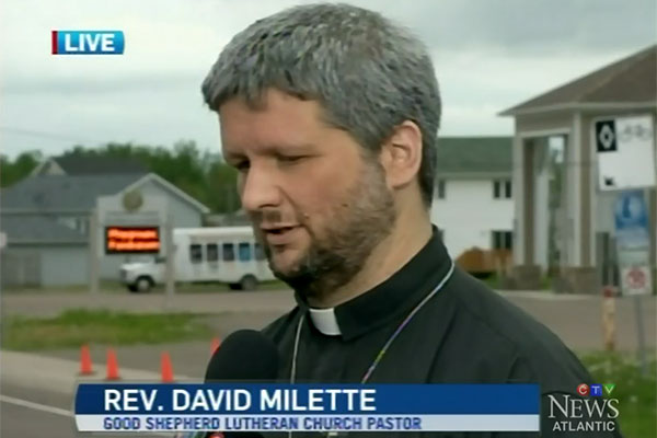 Rev. David Milette interviewed on Moncton tragedy in this screengrab from CTV Atlantic.