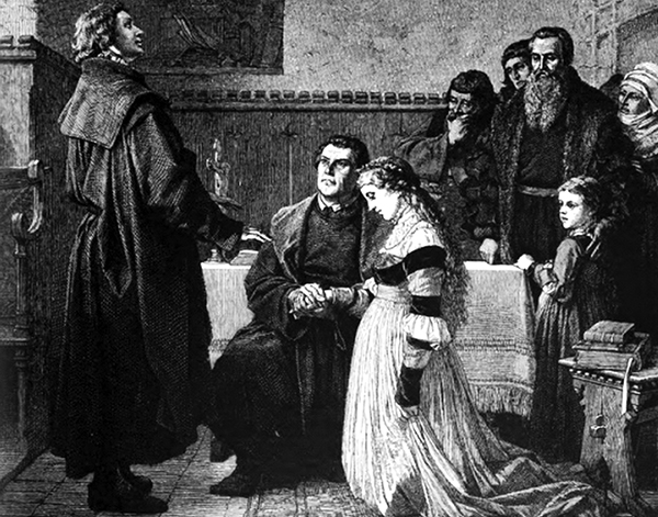 Martin Luther and Katharina von Bora marry. (Image from Die Gartenlaube, 1872).