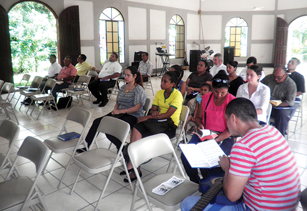 Prospective church workers in Nicaragua gather for meetings.