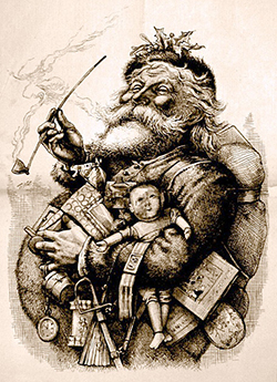 Thomas Nast's 1881 drawing of Santa Claus, an illustration that helped cement the traditional North American picture of Santa.