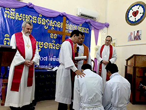 Two new pastors are ordained for service in the Evangelical Lutheran Church in Cambodia.