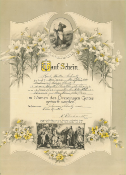 Carl's baptismal certificate, dated June 1924.