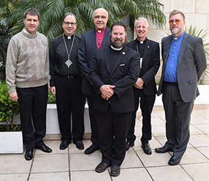 The International Lutheran Council’s newly elected Executive Council. (Left to right: IELP President Norberto M. Gerke, LCC’s President Robert Bugbee, SELK Bishop Hans-Jörg Voigt, ILC Executive Secretary Al Collver, ILC Secretary, ELKB President Gijsbertus van Hattem, ELCE Chairman Jon Ehlers. Missing are LCN Archbishop Christian Ekong and LCP President Antonio del Rio Reyes who were unable to be present due to visa difficulties).