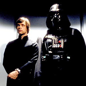 Luke stands with his father in Return of the Jedi.