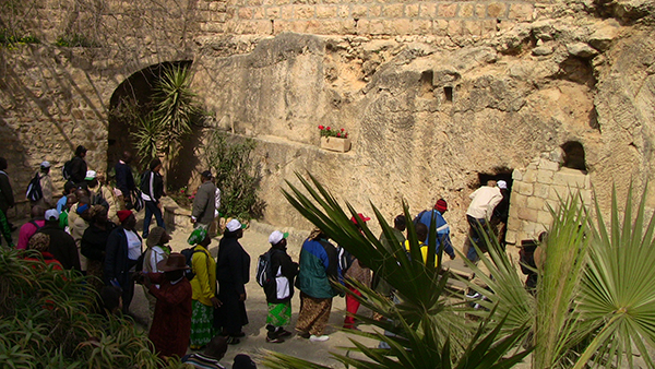 African pilgrims visit the Garden Tomb in Jerusalem.