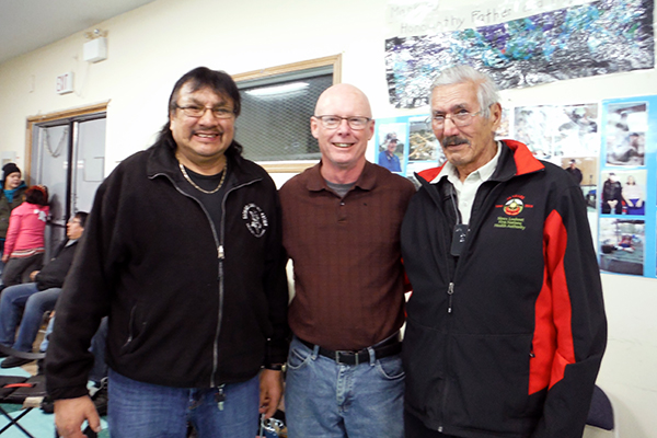 LAMP is involved in reconciliation work in First Nations communities in Canada's north. In this photo LAMP Pastor-Pilot Dennis Ouellette poses with community leaders Chief Titus Tait and Rev. Solomon Beardy during a recent trip to Sachigo Lake.