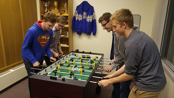 Playing a little foosball during the weekend retreat.
