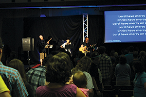 LCC musicians lead the gathering in song during worship.