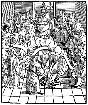 Pope Leo X officiates at a 1521 burning of Luther's works. (Late 18th century woodcut)