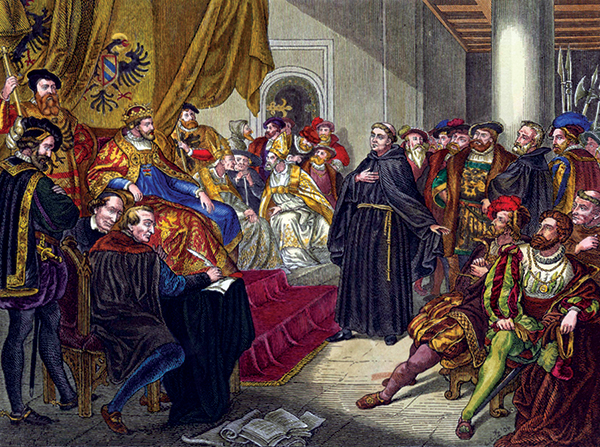 Luther at Worms (19th century coloured engraving after Emil Jacobs).